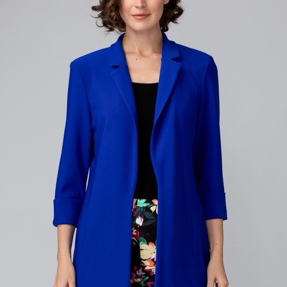 JOSEPH RIBKOFF Open Front Royal Blue Long Blazer Jacket Royal Blue Plus Size - Picture 1 of 14
